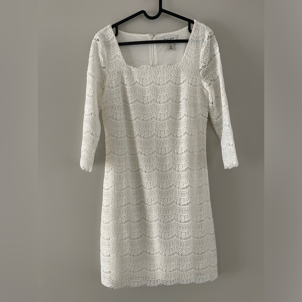 NWOT White House Black Market Full Lace Shift Dress Size S White Floral-Wedding